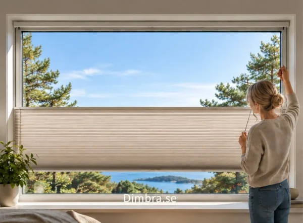 Plisségardin med dubbelt linreglage för breda och höga fönster